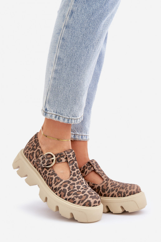 dalla pelle scamosciata scarpe con fibbie con motivi di pelliccia di leopardo Zazoo 20183 colore marrone dalla pelle scamosciata scarpe con fibbie con motivi di pelliccia di leopardo Zazoo 20183 colore marrone