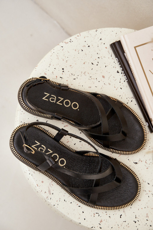 Pelle Sandali bassiPrzeplatającymi Się Paseczkami Zazoo 40429 colore nero Pelle Sandali bassiPrzeplatającymi Się Paseczkami Zazoo 40429 colore nero