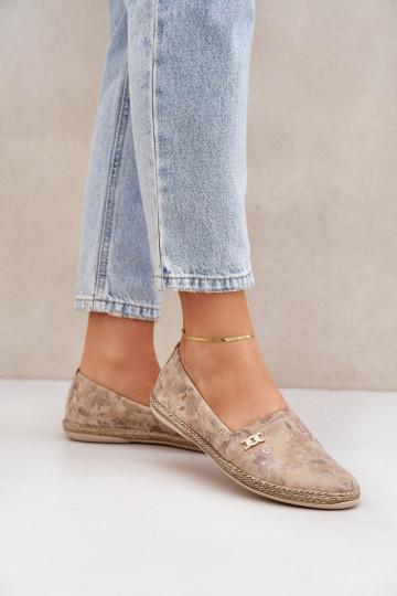 Stile elegante Espadrillas in pelle scamosciata con fiori Femminile Zazoo 10177 beige