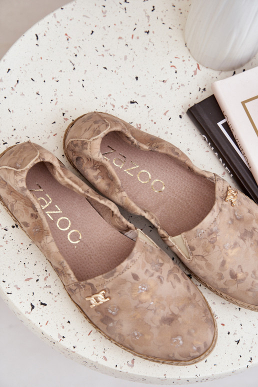 Stile elegante Espadrillas in pelle scamosciata con fiori Femminile Zazoo 10177 beige