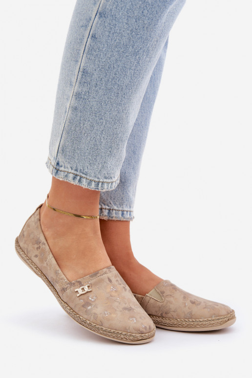 Stile elegante Espadrillas in pelle scamosciata con fiori Femminile Zazoo 10177 beige