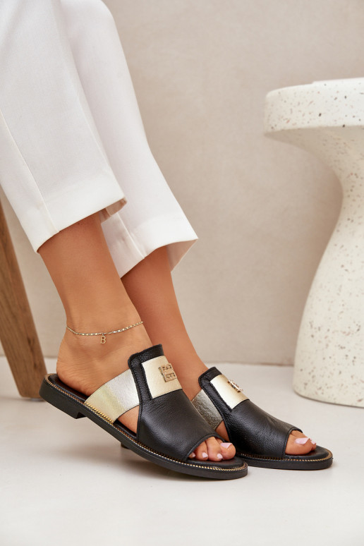 Stile elegante Pantofole Realizzato in pelle naturale con tacchi larghi Zazoo 40423 colore nero Stile elegante Pantofole Realizzato in pelle naturale con tacchi larghi Zazoo 40423 colore nero