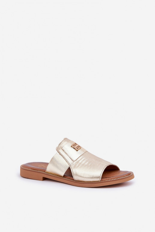 Stile elegante Pantofole Realizzato in pelle naturale con tacchi larghi Zazoo 40423 colore dorato Stile elegante Pantofole Realizzato in pelle naturale con tacchi larghi Zazoo 40423 colore dorato