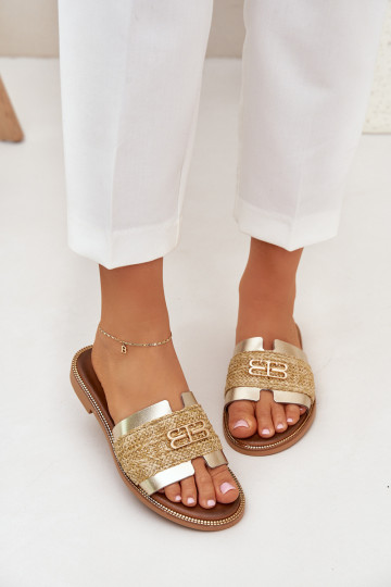 Pantofole in pelle Con decorazioni Detalem I Plecionką Zazoo 40426 colore dorato