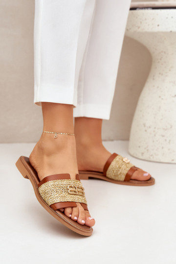 Pantofole in pelle Con decorazioni Detalem I Plecionką Zazoo 40426 colore marrone 2