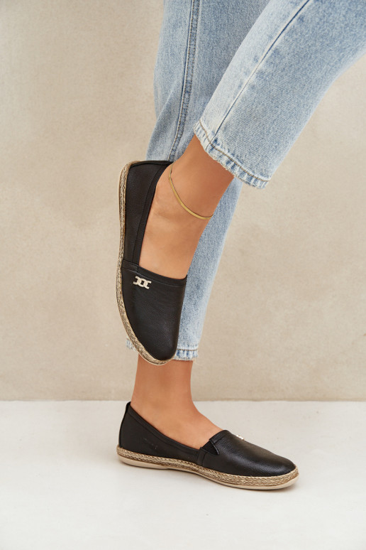 Stile elegante Espadrillas in pelle Femminile Zazoo 10177 colore nero