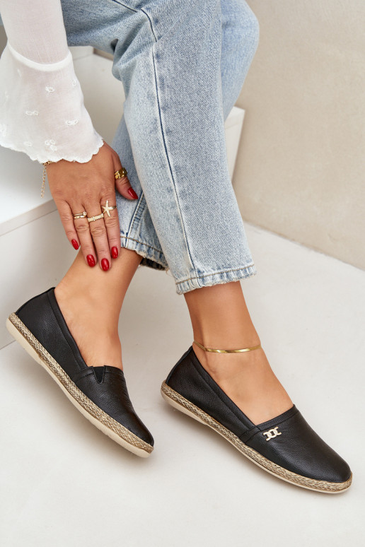 Stile elegante Espadrillas in pelle Femminile Zazoo 10177 colore nero