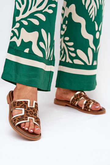 Pelle isoscele Pantofole con motivi di pelliccia di leopardo Zazoo 40383 colore marrone 2