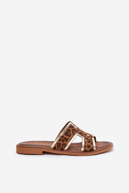 Pelle isoscele Pantofole con motivi di pelliccia di leopardo Zazoo 40383 colore marrone Pelle isoscele Pantofole con motivi di pelliccia di leopardo Zazoo 40383 colore marrone