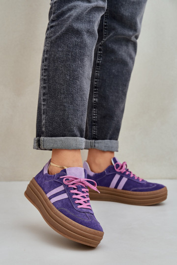 Scarpe sportive in suede con piattaforma Zazoo N1068S4 color viola scuro 2