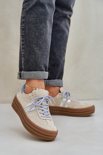 Zazoo N1068S4 Scarpe modello Sneakers in camoscio con una piattaforma beige