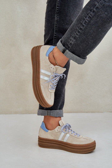 Scarpe sportive in suede con piattaforma Zazoo N1068S4 color sabbia 2