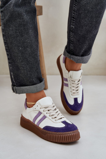 Scarpe sportive in pelle bassa con piattaforma Zazoo N1068S6 color bianco