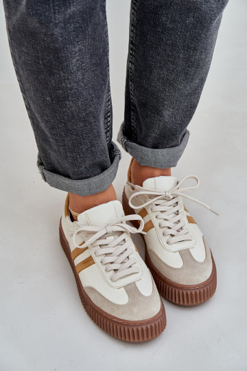 Scarpe sportive in pelle bassa con piattaforma Zazoo N1068S6 color sabbia