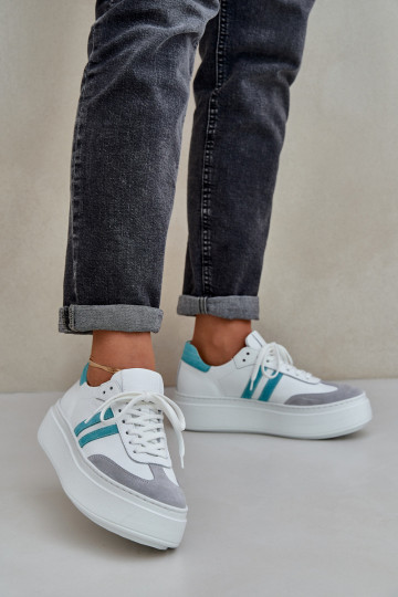 Scarpe sportive in pelle bassa con piattaforma Zazoo N1068S8 color bianco