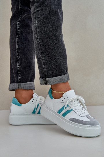 Scarpe sportive in pelle bassa con piattaforma Zazoo N1068S8 color bianco 2