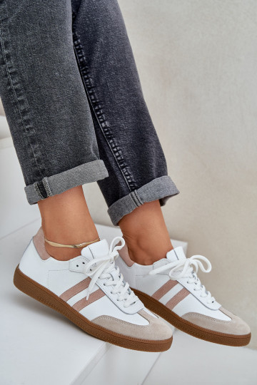 Scarpe sportive in pelle bassa Zazoo N1068 color sabbia