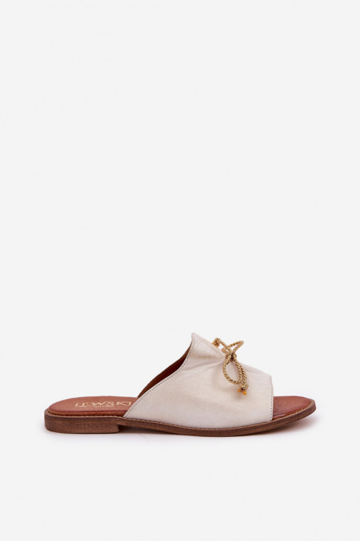 Pelle isoscele Stile elegante Pantofole con nastri LeAski 3572 colore dorato Przecierany Pelle isoscele Stile elegante Pantofole con nastri LeAski 3572 colore dorato Przecierany