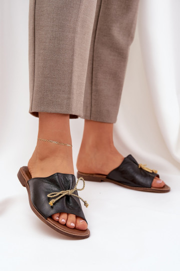 Ciabatte eleganti in pelle con fiocchi Leįskis 3572 color nero 2