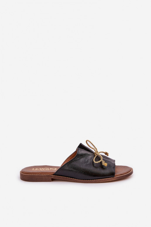 Pelle isoscele Stile elegante Pantofole con nastri LeAski 3572 colore nero Pelle isoscele Stile elegante Pantofole con nastri LeAski 3572 colore nero