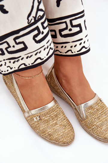 Espadrillas eleganti in pelle con intrecci Zazoo 10178 color sabbia-oro