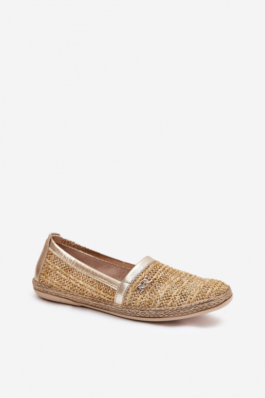 Stile elegante Espadrillas in pelle Con treccia Zazoo 10178 beige-colore dorato