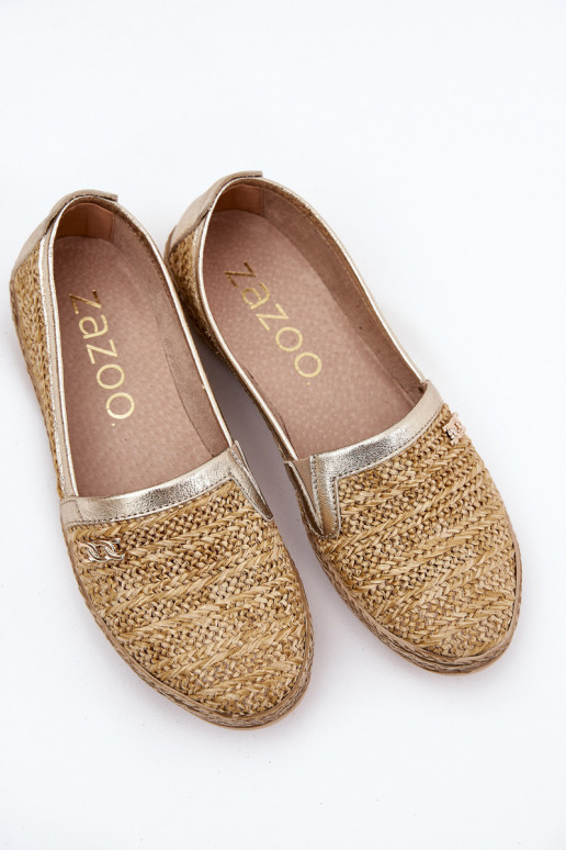 Stile elegante Espadrillas in pelle Con treccia Zazoo 10178 beige-colore dorato