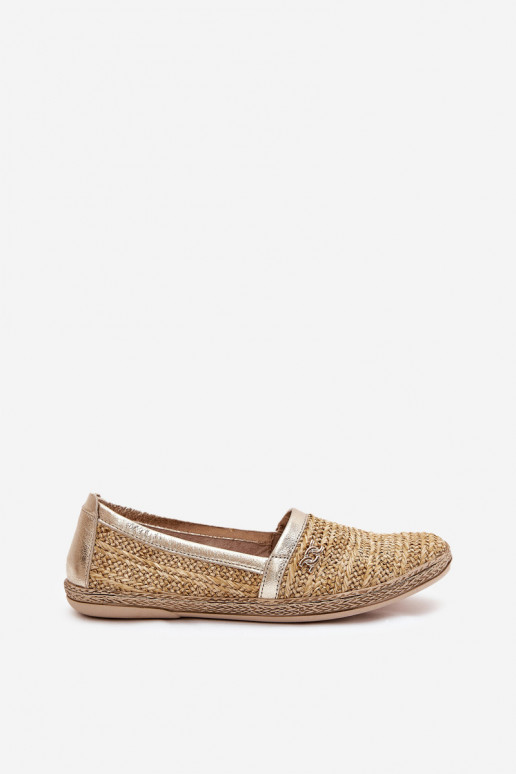 Stile elegante Espadrillas in pelle Con treccia Zazoo 10178 beige-colore dorato