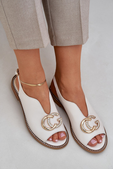 Sandali da donna con tacchi larghi con ornamenti Laura Messi 2865 colore avorio