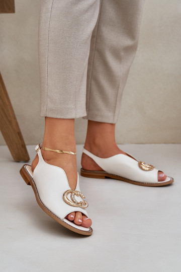 Sandali da donna con tacchi larghi con ornamenti Laura Messi 2865 colore avorio 2