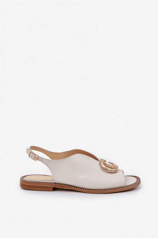 Sandali da donna con tacchi larghi con ornamenti Laura Messi 2865 colore avorio Sandali da donna con tacchi larghi con ornamenti Laura Messi 2865 colore avorio