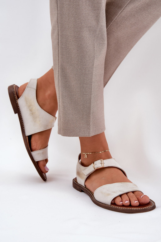 Pelle Sandali bassi da donna Zazoo 3014 colore dorato Przecierany Pelle Sandali bassi da donna Zazoo 3014 colore dorato Przecierany