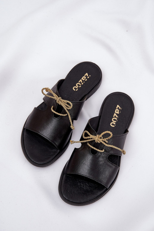 Pantofole in pelle Femminile con tacchi larghi Zazoo 3022 colore nero Pantofole in pelle Femminile con tacchi larghi Zazoo 3022 colore nero