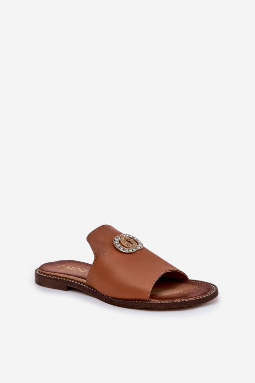 Stile elegante Pantofole in pelle Femminile con ornamenti Zazoo 3008 colore marrone Stile elegante Pantofole in pelle Femminile con ornamenti Zazoo 3008 colore marrone