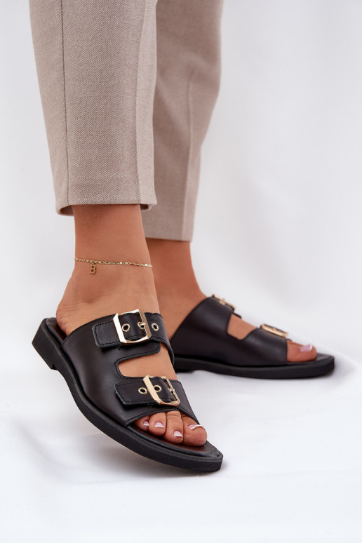 Pelle isoscele Pantofole con fibbie Zazoo 3020 colore nero Pelle isoscele Pantofole con fibbie Zazoo 3020 colore nero