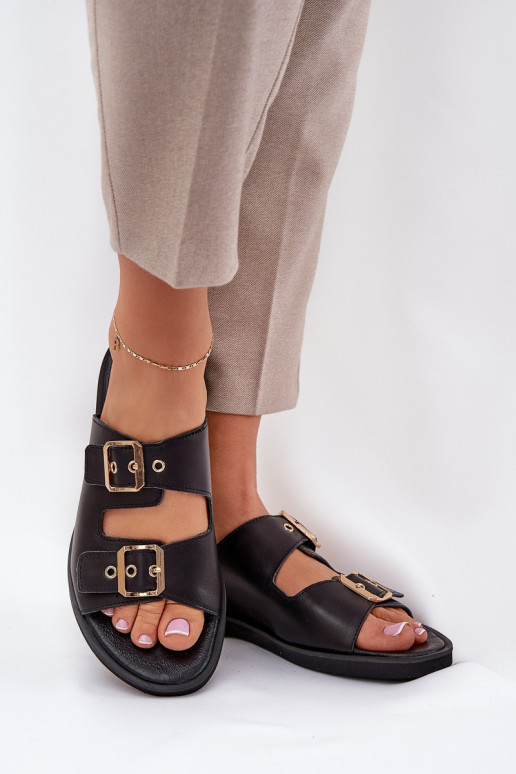 Pelle isoscele Pantofole con fibbie Zazoo 3020 colore nero Pelle isoscele Pantofole con fibbie Zazoo 3020 colore nero