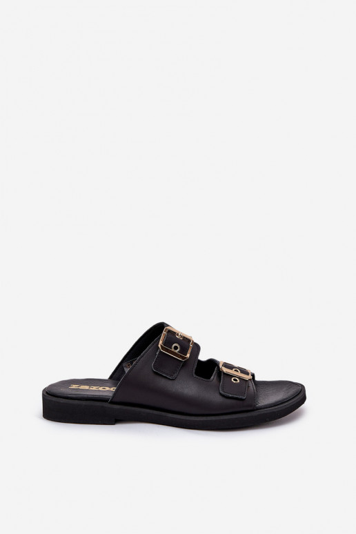 Pelle isoscele Pantofole con fibbie Zazoo 3020 colore nero Pelle isoscele Pantofole con fibbie Zazoo 3020 colore nero