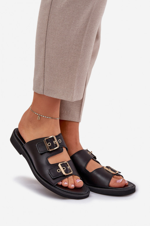 Pelle isoscele Pantofole con fibbie Zazoo 3020 colore nero Pelle isoscele Pantofole con fibbie Zazoo 3020 colore nero