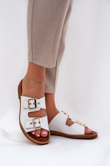 Pelle isoscele Pantofole con fibbie Zazoo 3020 Colore bianco