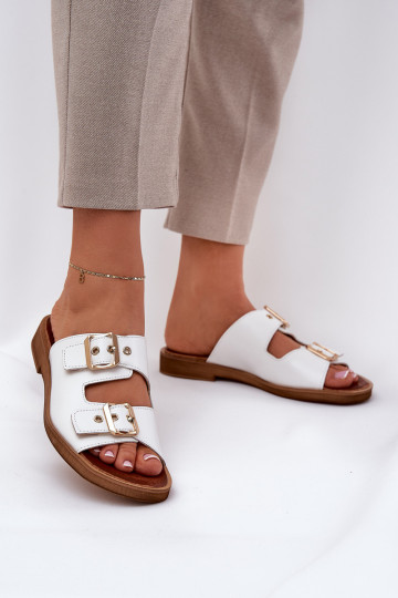 Pelle isoscele Pantofole con fibbie Zazoo 3020 Colore bianco 2