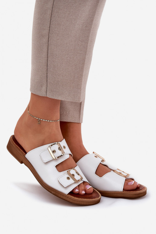 Pelle isoscele Pantofole con fibbie Zazoo 3020 Colore bianco Pelle isoscele Pantofole con fibbie Zazoo 3020 Colore bianco