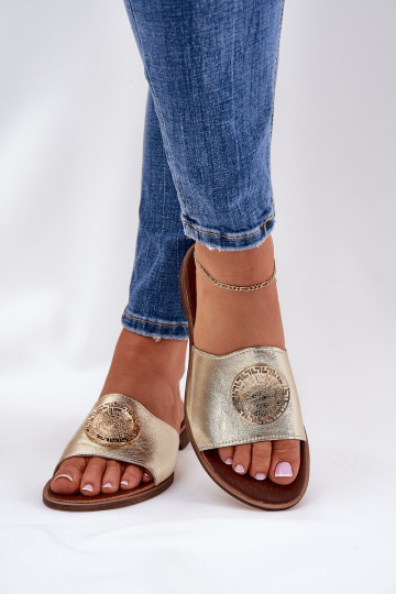 Zazoo 2938 Pantofole in pelle con tacchi larghi con ornamenti colore dorato