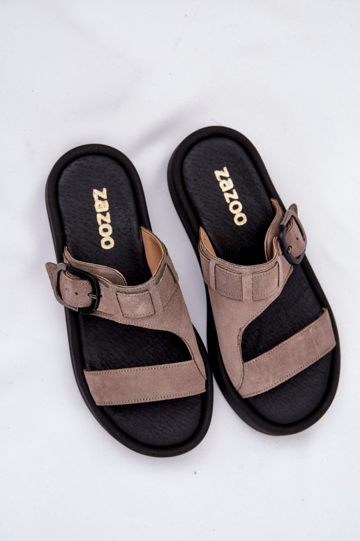 Pantofole da donna in pelle scamosciata con una piattaforma Zazoo 3024 colore marrone Pantofole da donna in pelle scamosciata con una piattaforma Zazoo 3024 colore marrone