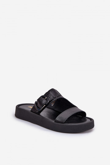 Pantofole in pelle da donna con piattaforma Zazoo 3024 color nero 2