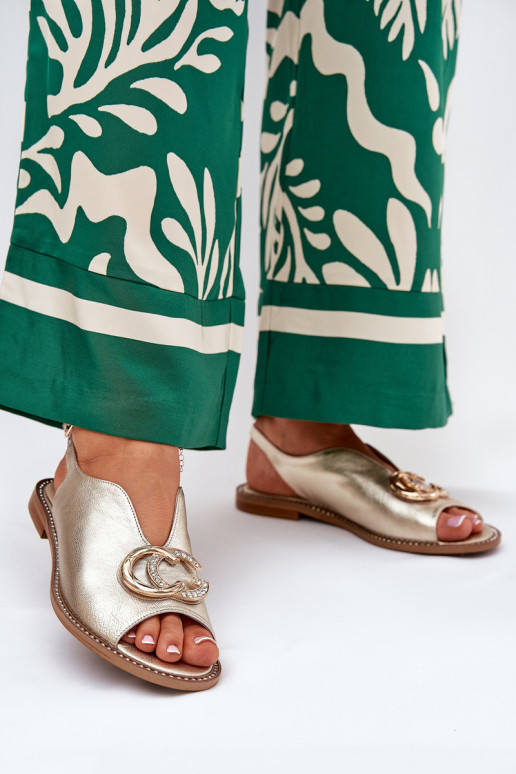 Sandali da donna con tacchi larghi con ornamenti Laura Messi 2865 colore dorato