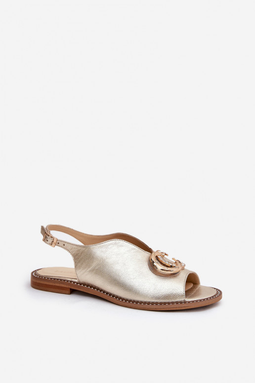 Sandali da donna con tacchi larghi con ornamenti Laura Messi 2865 colore dorato