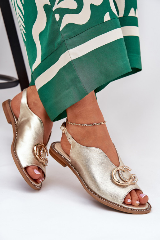 Sandali da donna con tacchi larghi con ornamenti Laura Messi 2865 colore dorato