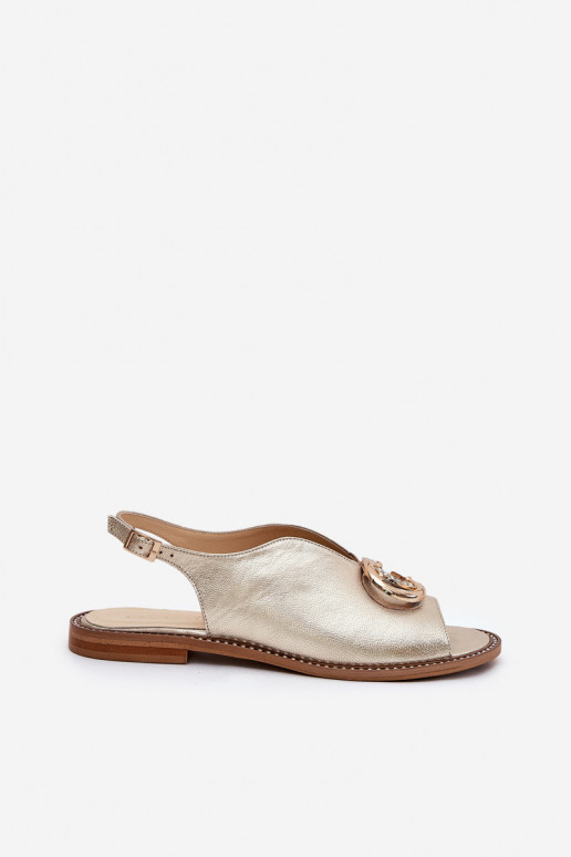 Sandali da donna con tacchi larghi con ornamenti Laura Messi 2865 colore dorato