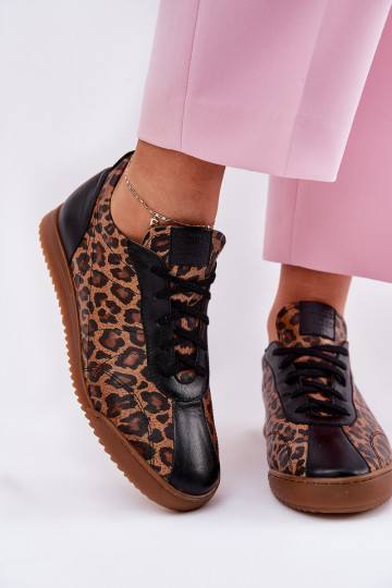 Sneakers in pelle da donna con stampa leopardata Laura Messi 2935 marroni