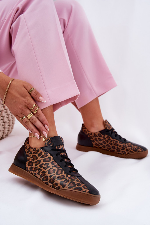 Pelle scarpe da ginnastica Femminile con motivi di pelliccia di leopardo Laura Messi 2935 colore marrone Pelle scarpe da ginnastica Femminile con motivi di pelliccia di leopardo Laura Messi 2935 colore marrone